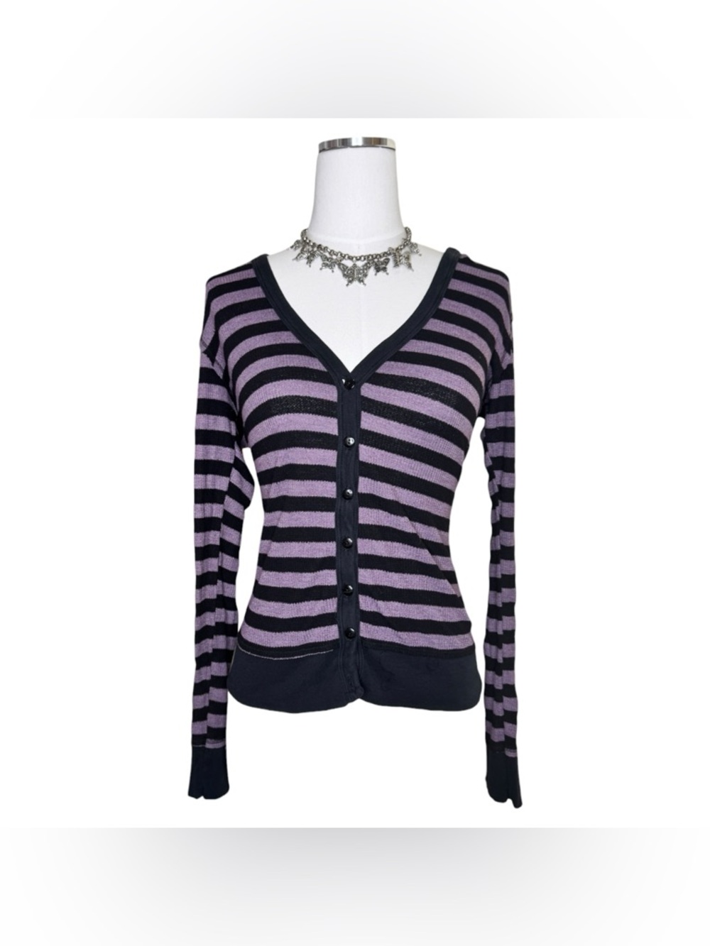 Y2K Dandelion White Striped Black + Purple Stripe Hoodie Long Sleeve Size Large